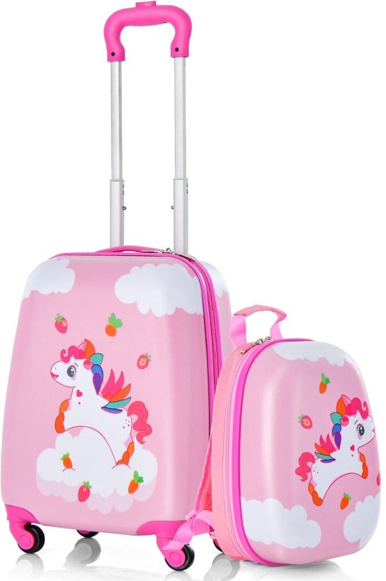 Coast 2-Delige Kinderkoffer + Rugzak Kindertrolley - Harde schaal Roze