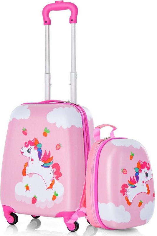 Coast 2-Delige Kinderkoffer + Rugzak Kindertrolley - Harde schaal Roze