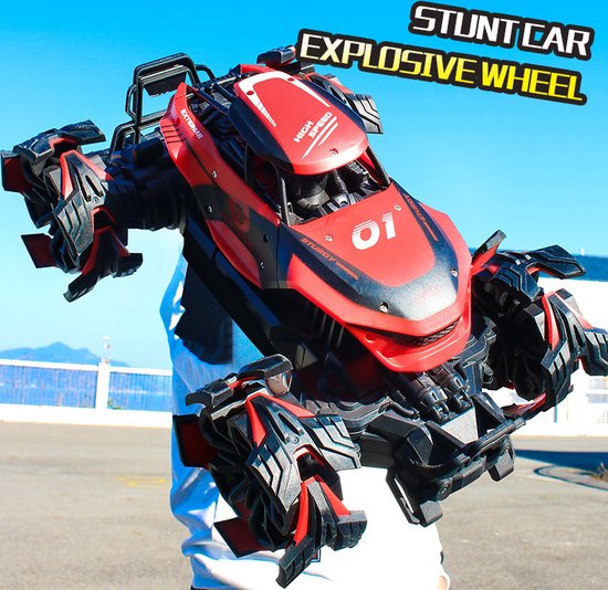 Monster Truck Explosive Wheels Stunt Car Vehicle - 2 Batterijen - rood