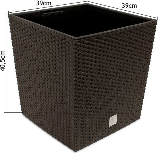 Prosperplast Bloempot/plantenpot Rato - rotan look - met binnenpot - bruin - 40 x 40 x 41 cm - kunststof