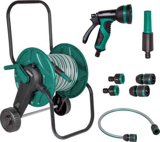 VONROC complete slangenwagen set | Incl. 20m tuinslang, 3 sproeistukken, slangkoppelingen en kraanaansluiting