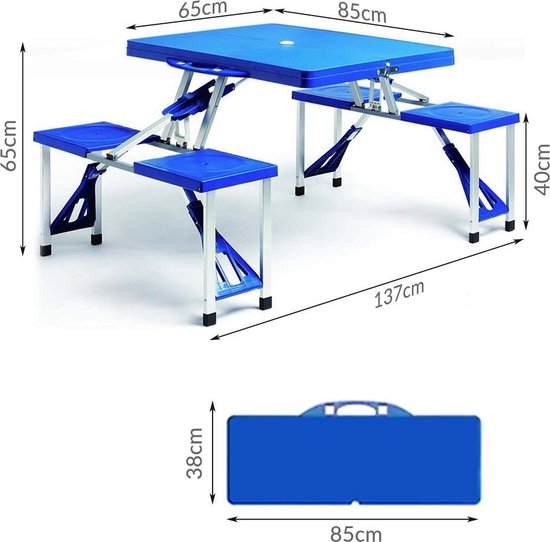 Deuba Campingtafel – Aluminium met 4 Zitplaatsen – Inklapbaar Blauw