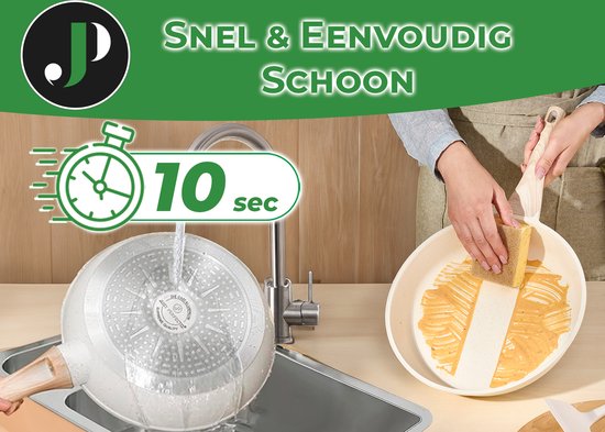 Just Perfecto 14 Delige Pannenset Inductie - Beige Pannenset Met Deksel Voor Gas en Inductie - PFAS vrij - Koudgrepen