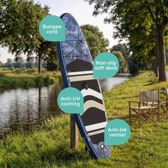 LifeGoods PaddlePro SUP Board - met Zitje - Opblaasbaar Paddle Board - Complete Set - Max. 150KG - 320x81cm - Tropical Blauw