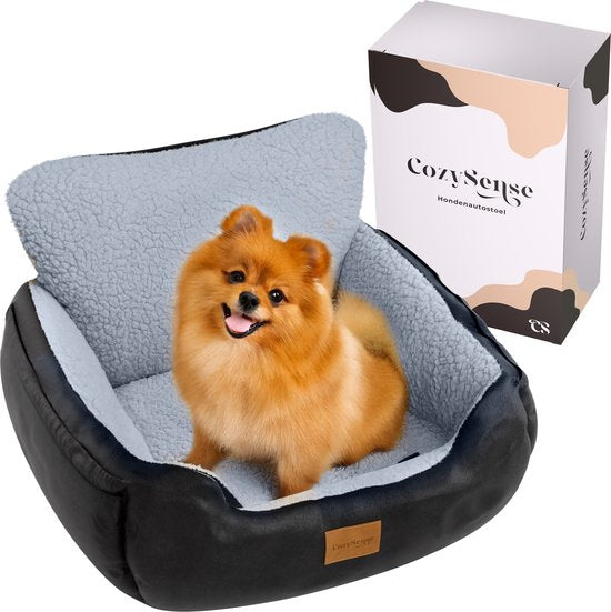 CozySense® Honden Autostoel - Hondenmand Auto met Veiligheidsriem & Opbergvak - Voor Kleine Hond - Voorbank of Achterbank - Zwart/Grijs