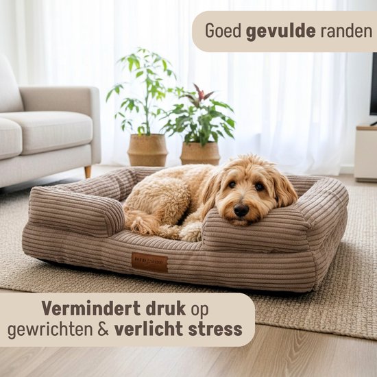 By Cee Cee Orthopedische Hondenmand – Orthopedisch Hondenkussen – Hondenbed – Ribstof - Voor Middelgrote Honden - Mokka Taupe - 108x81cm - Emma