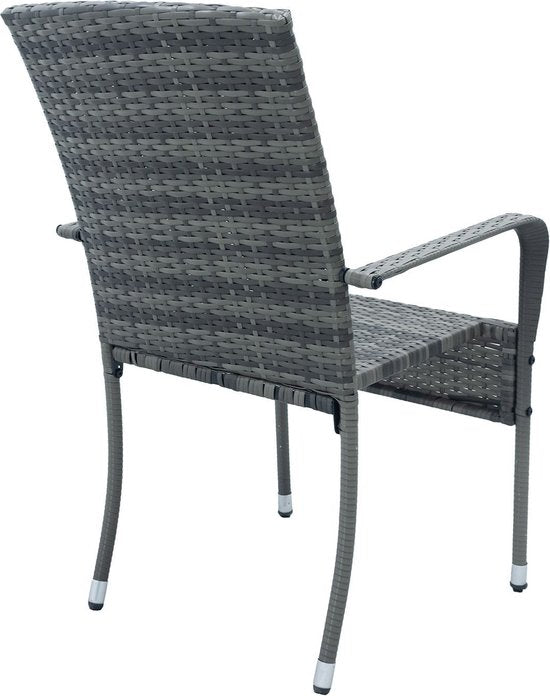 Juskys - Set Van 4 Tuinstoelen - Polyrotan - Grijs - Buitenstoelen - Stapelbaar - Verstelbare Pootjes - Max 160 Kg