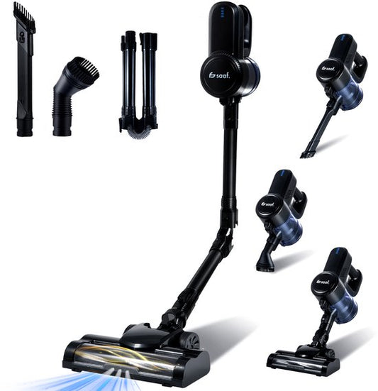 Saaf G80 Steelstofzuiger - 150W - Steelstofzuiger Draadloos - Stofzuiger Zonder Zak - 7-delige set met Buigbare Steel - 22kPa - Kruimeldief - Zwart