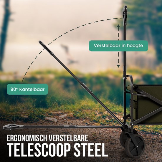Avalo Bolderkar Opvouwbaar - Tot 110KG draagvermogen - 120L - 91x51x103 CM - 360º Wielen - Bolderwagen / Bolderkarren / Strandkar / Trekkar / Plooibare Bolderkar - Voor Strand - Groen