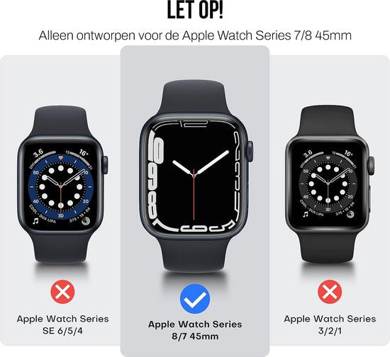 Hoesje geschikt voor Apple Watch Serie 7 / 8 / 9 - 45 mm Screen Protector - 2 Stuks - Full Cover Hard Case - Zwart - Podec