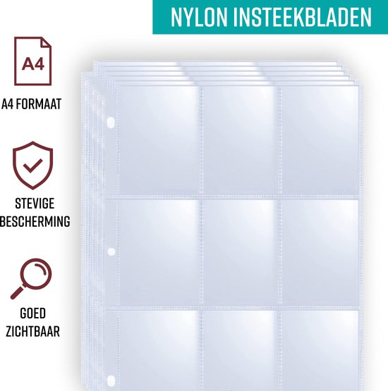 NAPI Verzamelmap voor 900 Kaarten - Binder Map voor Kaarten - 9 Pocket - Kunstleer - Premium Card Binder met Ritssluiting - 50 Pagina's - A4 Formaat - Rood/Wit
