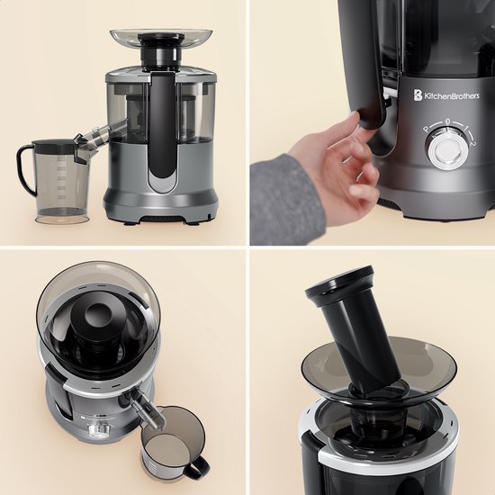 KitchenBrothers Sapcentrifuge - Voor Groenten en Fruit - Juicer - Met Pulpcontainer - 500ml - 600W - Zilver/Grijs