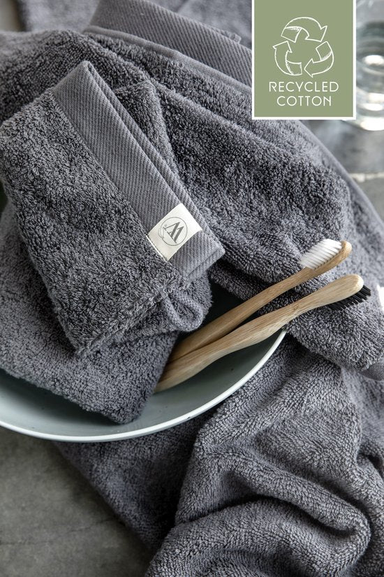 Walra Washand Remade Cotton - 2x 16x21 - 100% Katoen waarvan 70% gerecycled - Grijs / Antraciet