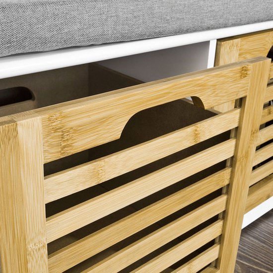 SoBuy Schoenenbank met zitkussen voor gang of woonkamer, 3 afneembare manden, 105x43x35 cm, FSR23-WN