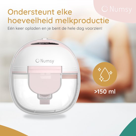 Numsy Elektrische Draadloze Handsfree Dubbele Borstkolf – BPA-vrij – 1 Stuk – met Opbergtas – Nude Roze