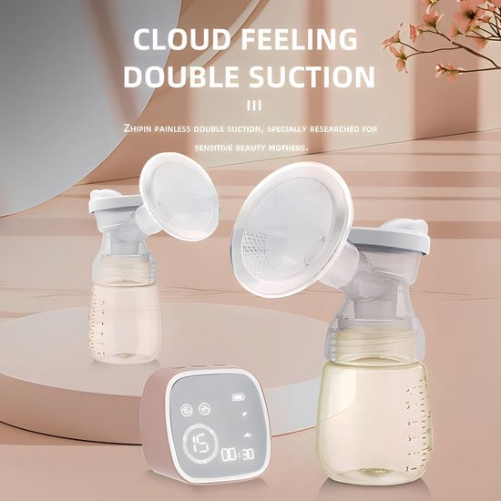 Fuegobird dubbele borstkolf - draadloze dubbele elektrische borstkolf - 100% BPA-vrij - oplaadbare batterij - inclusief 2x180ml babyflessen - Rosé goud