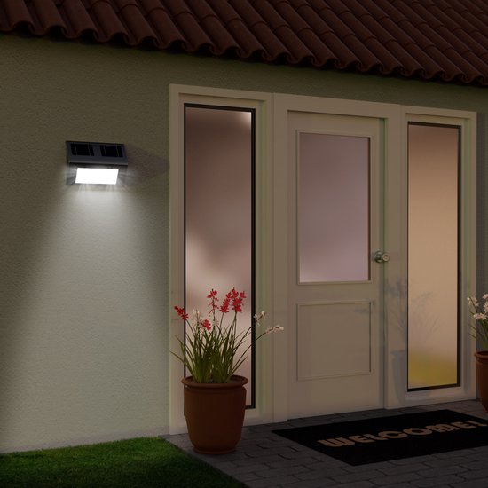 Monzana Wandlamp - LED Waterdicht Zonne energie Edelstaal - 140x95x25mm