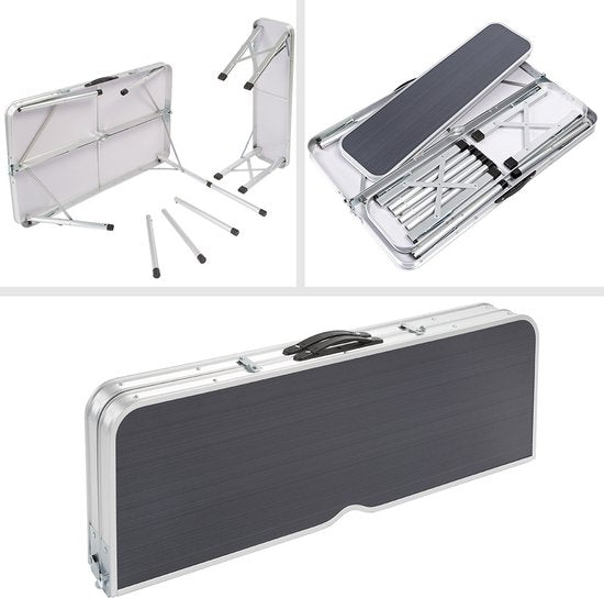 Casaria Campingtafel Aluminium – Incl. 2 Banken/Inklapbaar - Grijs