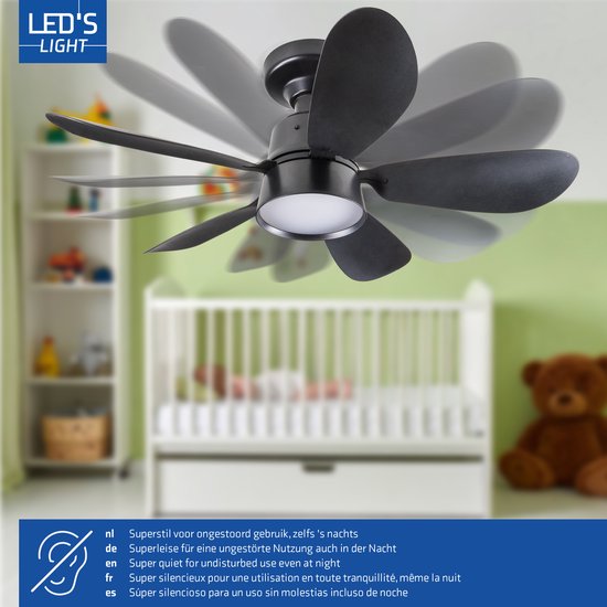 LED's Light - Zwarte plafondventilator met lamp - Ø 53 cm - Instelbare lichtkleur - 25W 1100 LM 3000K/6500K - Plafondlampen met Ventilator & Lamp