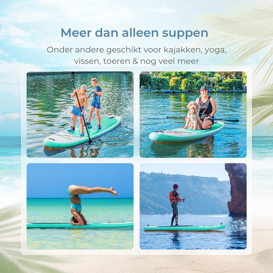 Supper Sup Board XL - Max. 220KG - Opblaasbaar – Paddle Board – Waterdicht Telefoonhoesje – Pomp – Vin – Leash – Draagtas – 335 x 81 cm - Turqoise