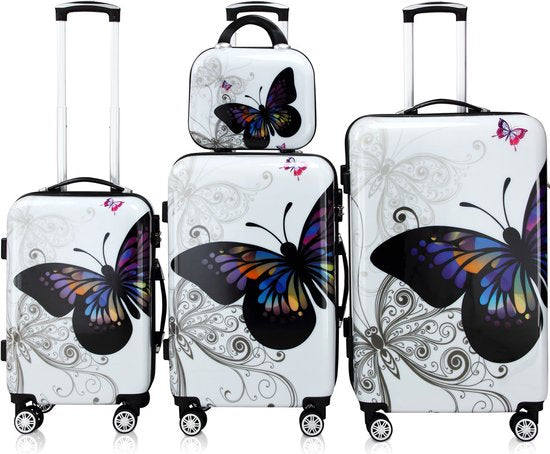 Monzana Koffer Set - 4 Stuks Vlinder Motief met slot - 360° Wielen