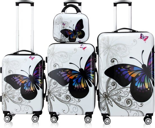 Monzana Koffer Set - 4 Stuks Vlinder Motief met slot - 360° Wielen