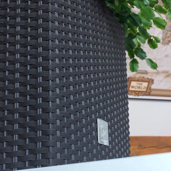 Prosperplast Bloempot/plantenpot Rato - rotan look - met binnenpot - antraciet - 40 x 40 x 41 cm - kunststof