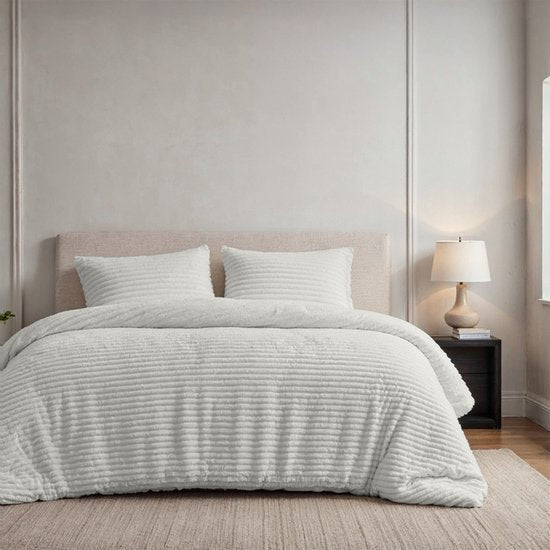 Zydante® Dekbedovertrek Teddy Rib - 200x220 cm - Foggy Dew - met 2 Kussenslopen