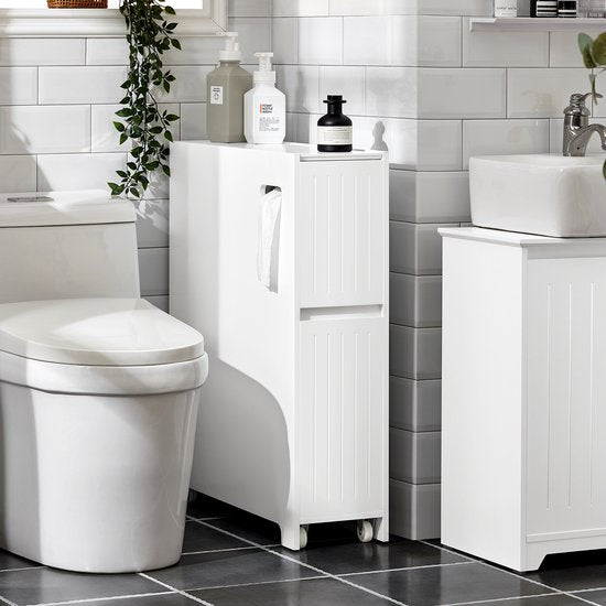 SoBuy Lage Kast, Staande Smalle Opbergkast, Smalle Badkamerkast, Toiletkast - Wit, 60x20x75cm, BZR111-W
