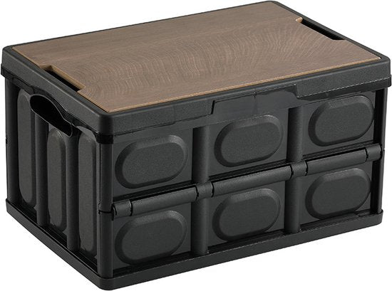 Ceruzo Opbergkrat met afneembaar houten Deksel - Vouwkrat - Kofferbak Organizer - Camping-55 l, Zwart