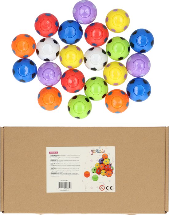 Partizzle 32x Mini Voetbal Fidget Spinners Pakket - Uitdeelcadeautjes - Grabbelton Toys Traktatie Cadeautjes - Voor Kinderen & Peuters