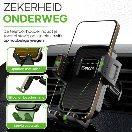 iSetchi FlexMount - Telefoonhouder Auto Ventilatie - Ventilatierooster - GSM Houder - Auto Accessoires - Universele Houder - Uitschuifbaar Design - Zwart