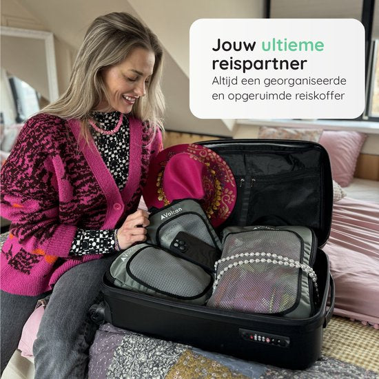 Volcan Compression Packing Cubes - Koffer Organizer Set - Set van 4 - Met Compressierits - Voor Backpack & Koffer - Botanisch Groen
