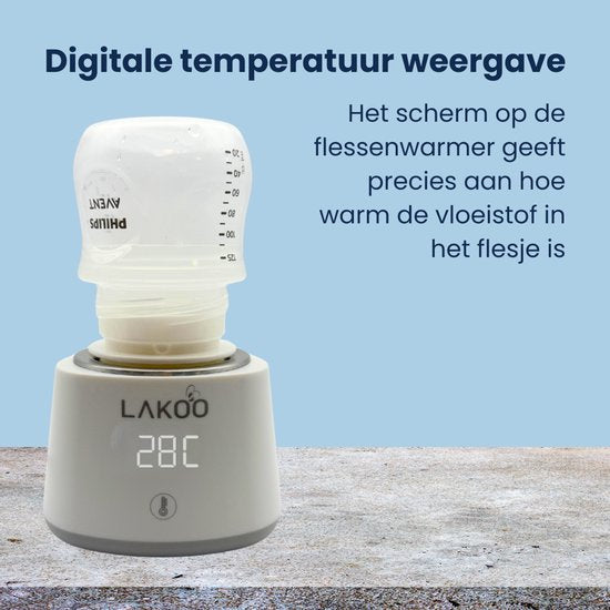 LAKOO Digitale flessenwarmer - Babyvoeding - Draadloos - 2024 Model - tot 6x opwarmen zonder stroom