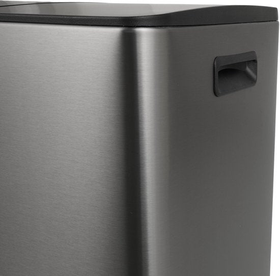 Umuzi Cleaning prullenbak - 60L - Afval Scheiden 2 Bakken - Metal Grey - Soft close - 45x37x70cm