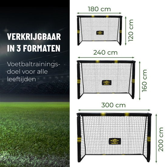 Umbro Voetbaldoel - Voetbal Goal 300 x 200 x 120 cm - Voetbalgoal Groot - Buitenspeelgoed voor Kinderen en Volwassenen - Snelle Montage - Voetbal Training Doel - Metaal - Zwart/ Geel