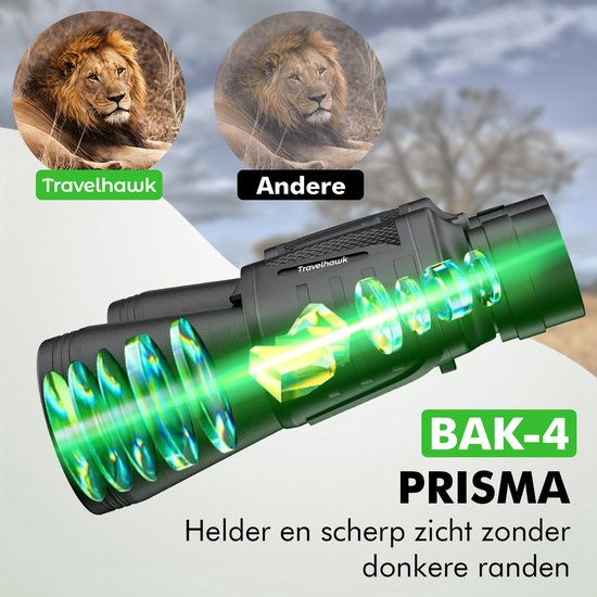Travelhawk Verrekijker - 20x50 - BAK4 - Full Multi-Coated (FMC) - Compacte verrekijker - Waterdicht - Met nekkoord, draagtas - voor vogels kijken, jagen, theater - Zwart