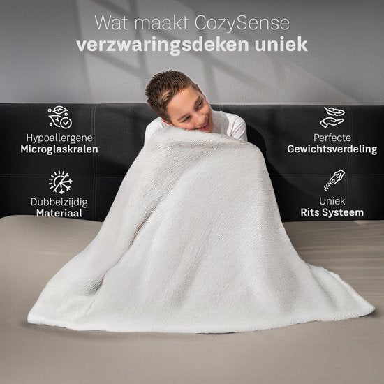 CozySense® Verzwaringsdeken Kind 2,4 kg - Weighted Blanket - Zwaartedeken met GLASS-Flow® Drukverdeling - Wasbare Hoes - Hypoallergeen - Wit