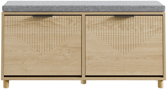 SoBuy - Schoeiselbank met opbergruimte - Licht eiken - 100x24x50 cm - 2 deuren - Max. belasting 237 kg
