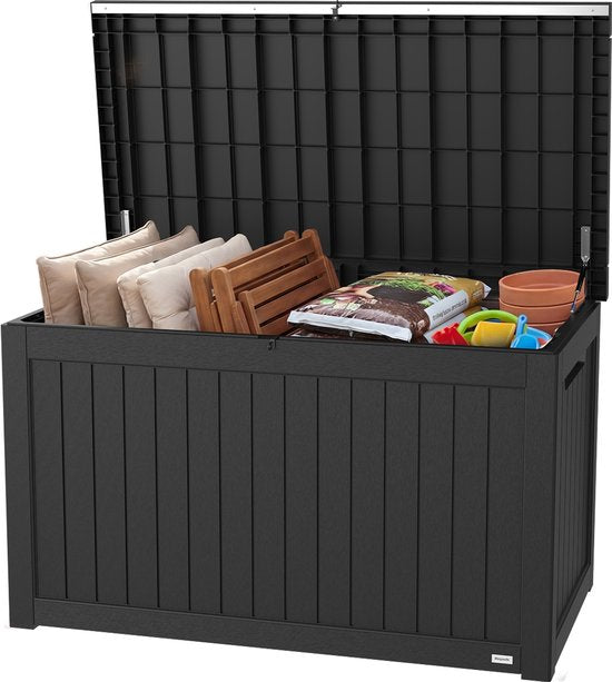 LifeGoods Opbergbox - 870L - Kussenbox - Waterdicht - Tuinkussenbox - Roestvrij - Tuinbox - 146.5x81.5x85.6 cm - Zwart