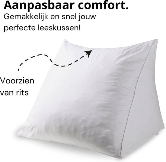 Bline Leeskussen Wit – Bookseat met Traagschuim – Leeskussen voor in Bed en Bank – Rugkussen met Zijvak – Ergonomische Rugsteun – Boekkussen – Wit