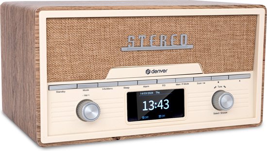Denver DAB Radio CD Speler - Retro Radio - Bluetooth - 20 voorkeuzezenders - DAB /FM / AUX - MDA525 - Lightwood