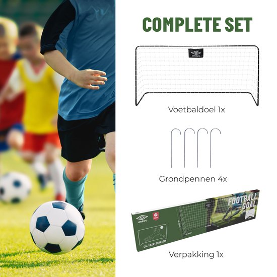 Umbro Voetbaldoel - Voetbal Goal 182 x 122 x 61 cm - Voetbalgoal Groot - Makkelijk te Verplaatsen - Buitenspeelgoed voor Kinderen en Volwassenen - Voetbal Training Doel - Metaal - Zwart/Wit