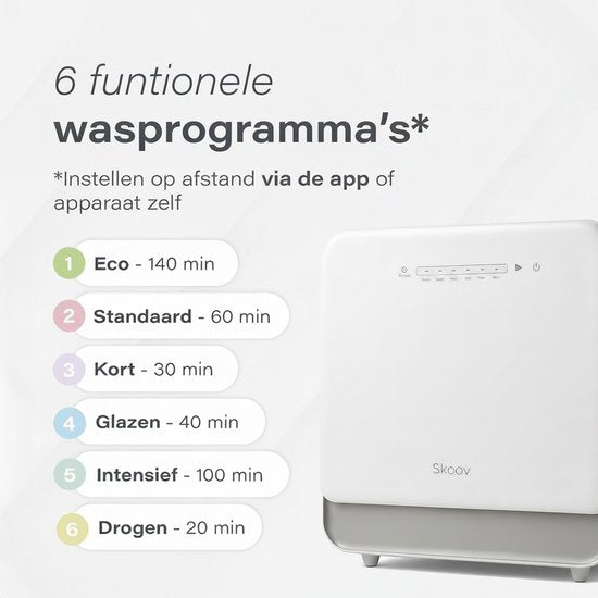 Skoov Mini Vaatwasser met waterreservoir - 3 couverts - 6 wasprogramma's - Extra stil - Kleine smalle vrijstaande afwasmachine - Camping - Wit