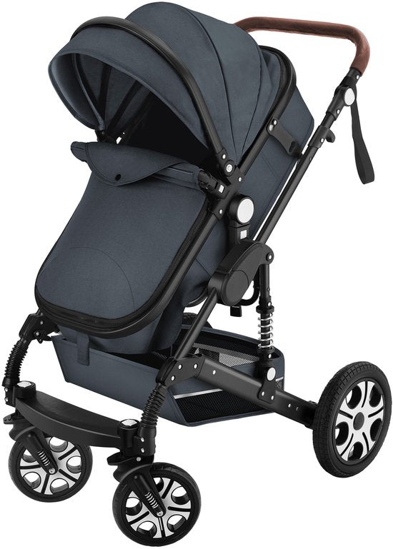 tectake® - Multifunctionele Kinderwagen Mats - 2-in-1 Babywagen inclusief voetenzak, regenhoes, flessenhouder en opbergmand - Wandelwagen met 15kg draagkracht - Opvouwbaar met 5-puntsgordel - Antraciet