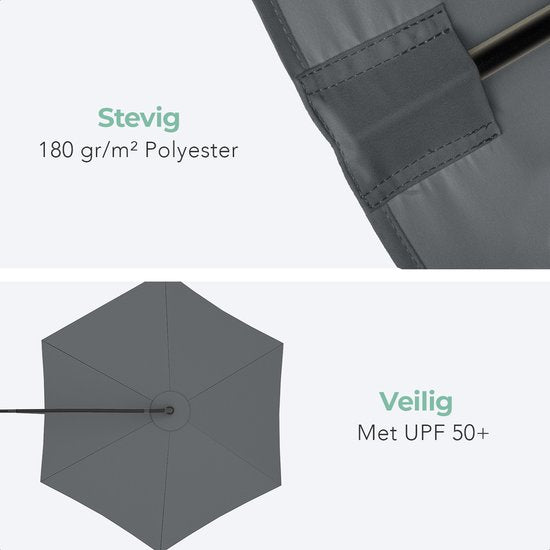 LifeGoods Zweefparasol - tot 8 Personen - Ø300cm - Waterdicht - met Hoes en Kruisvoet - Tuin of Strand - Donkergrijs