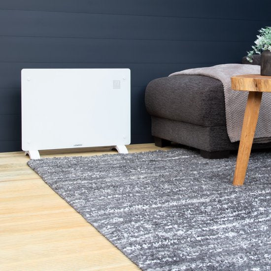 VONROC Luxe elektrische kachel - glazen paneel – 750W/1500W - Verwarmt ruimtes tot 18m2 - Bediening via app (via Wifi) of handmatig – Instelbare thermostaat en timer - Wit