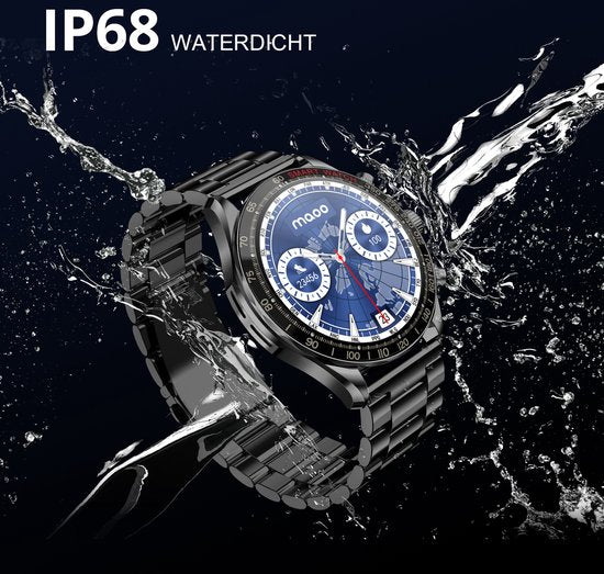 Maoo Titan AMOLED Smartwatch Heren – 45 mm – Stainless Steel & 2 TPU Bandjes – Multisport – Hartslagmeter, Slaapmonitor & Stappenteller – iOS/Android – Zwart