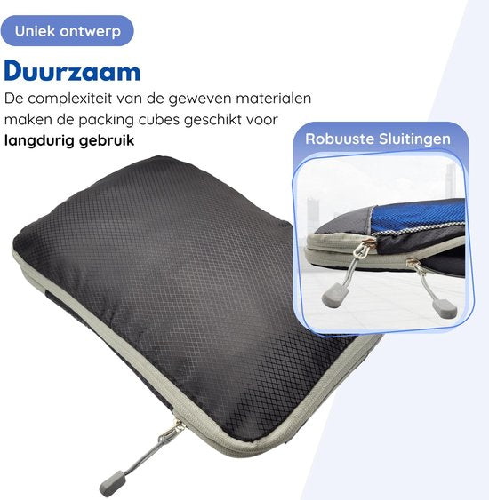 Hilvard - Packing Cubes Set - 6 delig - Bagage organizers - Kleding organizers - Travel cubes - Compression cubes - Zwart