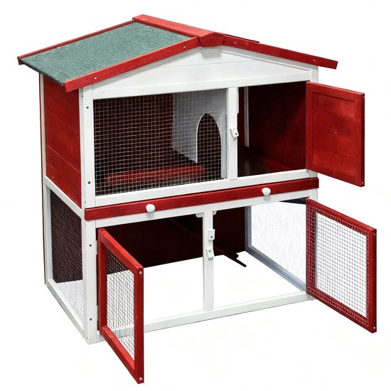 Konijnenhok met ren - hok voor konijn cavia knaagdieren - kooi voor dieren - dierenverblijf - geschikt voor binnen en buiten